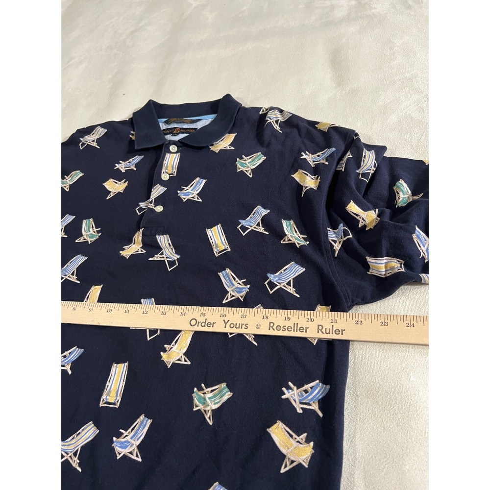 Vintage Tommy Hilfiger Golf Men Polo Shirt Navy Beach Chairs Print Short Sleeve - Picture 6 of 16